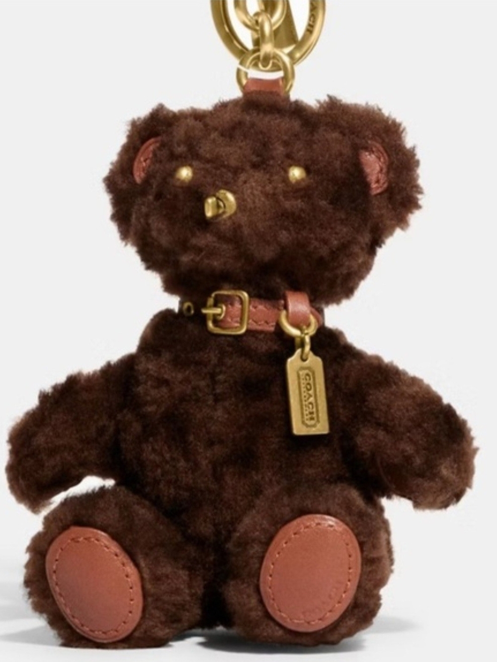 (Discontinued) Coach Dark Brown Plush Bear Bag Charm with Gold Hardware